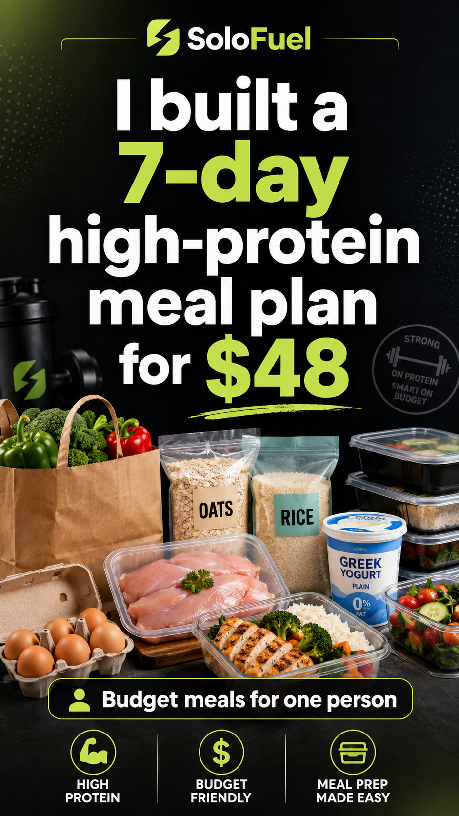 SoloFuel $48 high-protein meal plan example